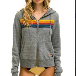 Aviator Nation 5 STRIPE HOODIE - HEATHER GREY